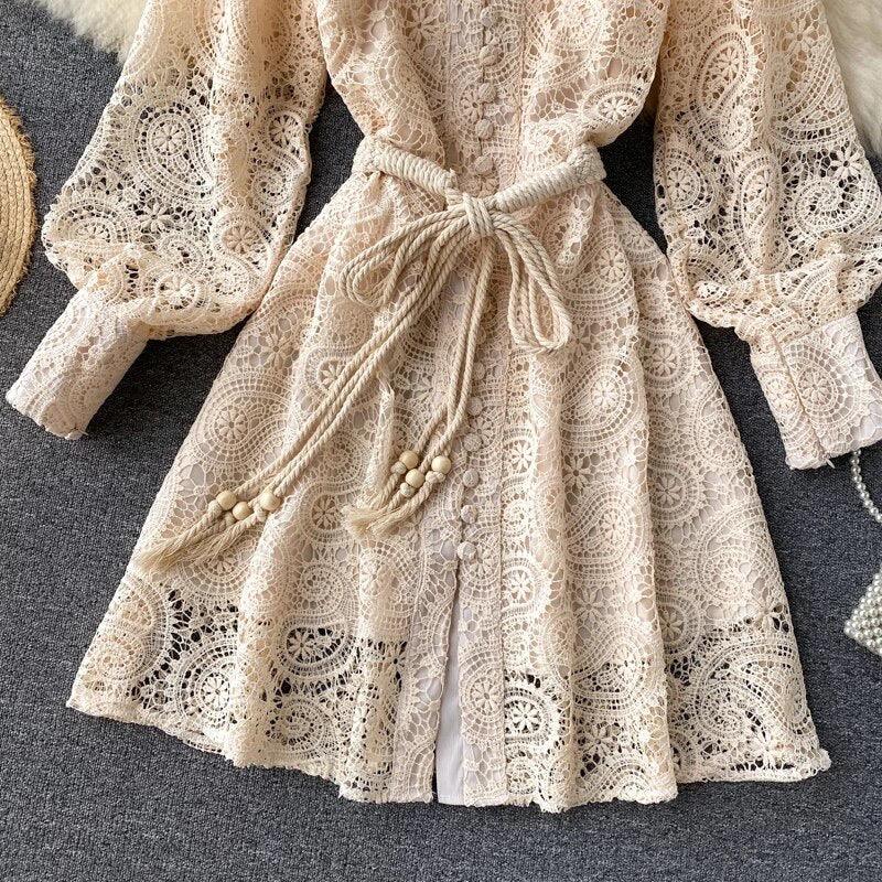Mexicano Luxury Lace Dress In Beige - Image 4
