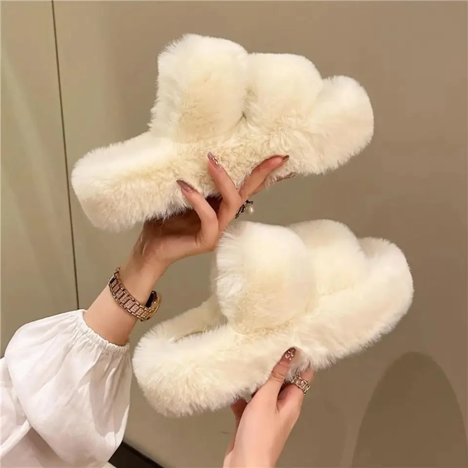 Mia Cute Fuzzy Slippers in White