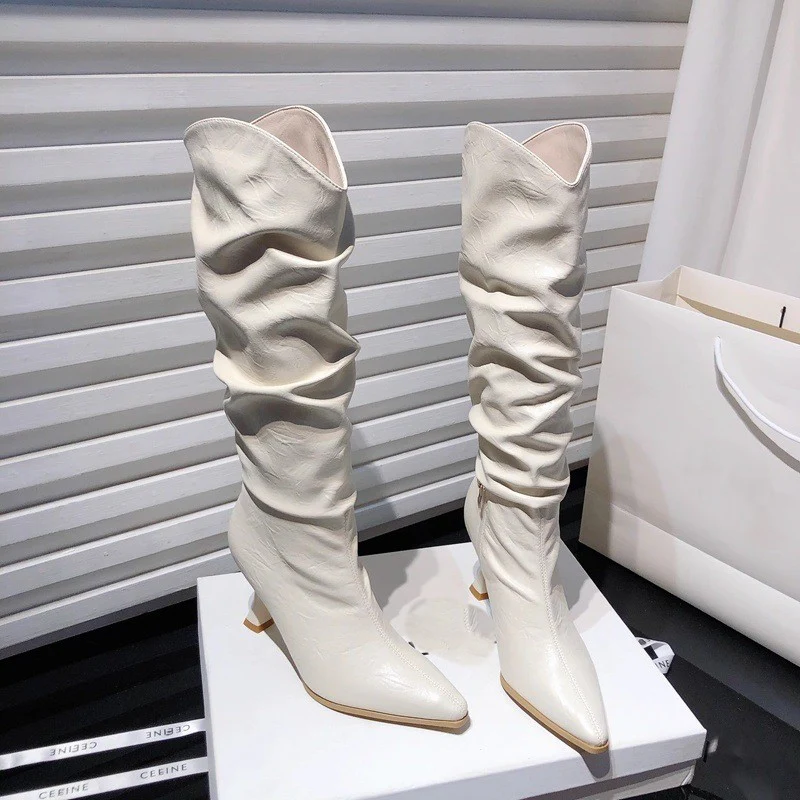 Miela Knee High Pointed Leather Boots - Image 3