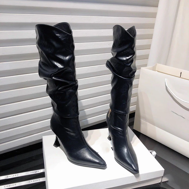 Miela Knee High Pointed Leather Boots - Image 4