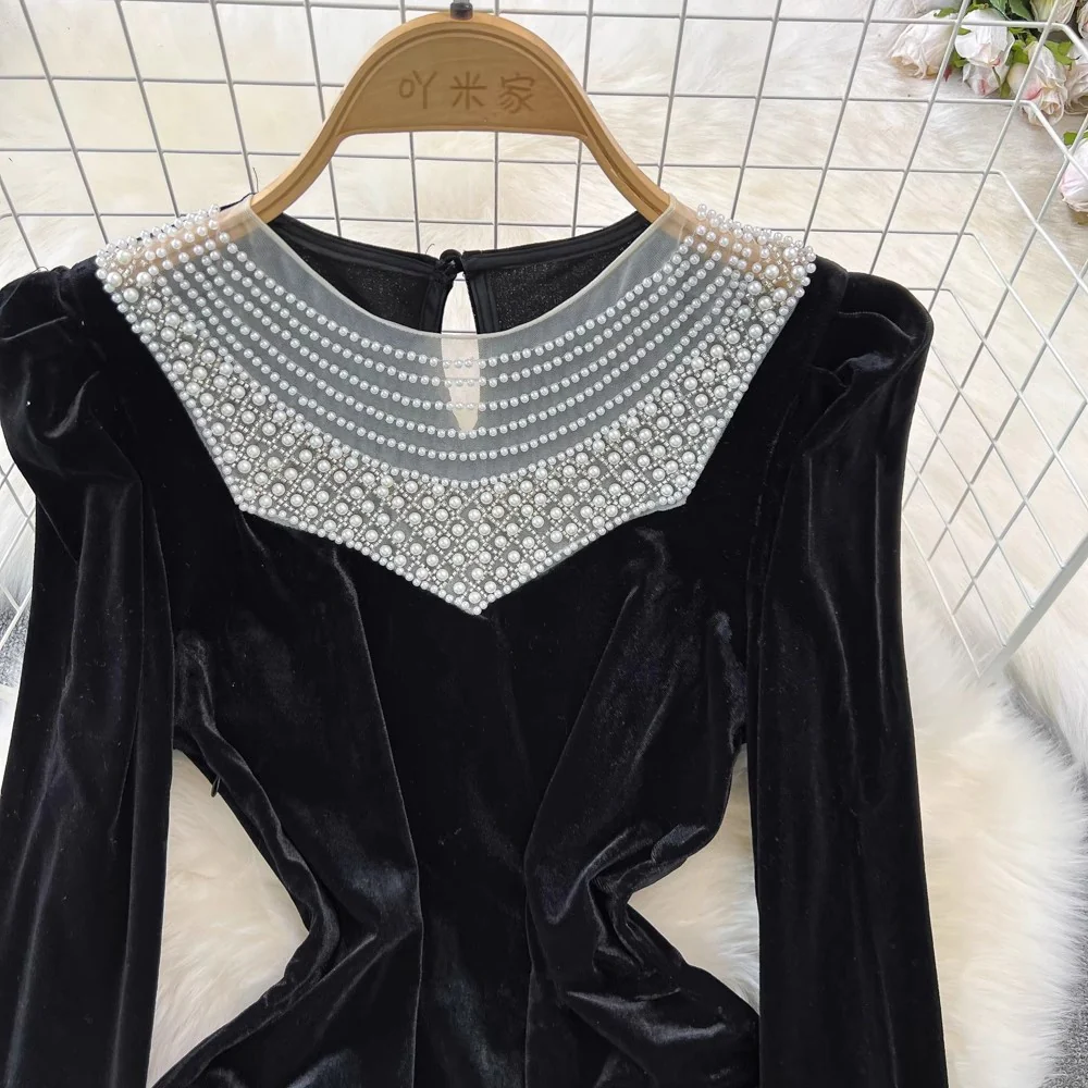 Milena Pearl Velvet Mini Dress - Image 4