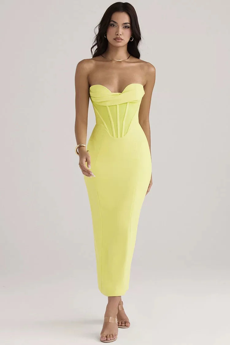 Miranda Corset Midi Dress in Lime - Image 4