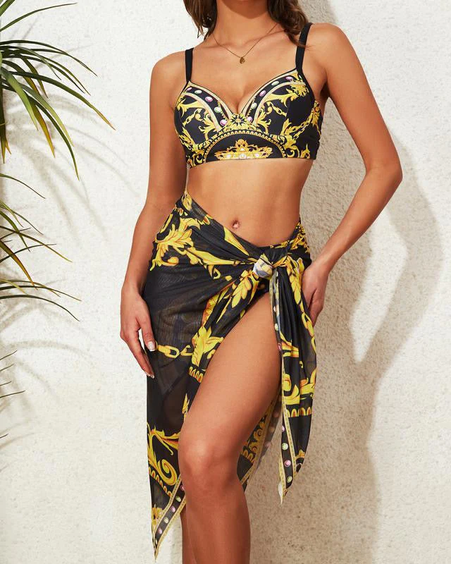 Morocco Swimsuit With Sarong Skirt In Black - Image 3