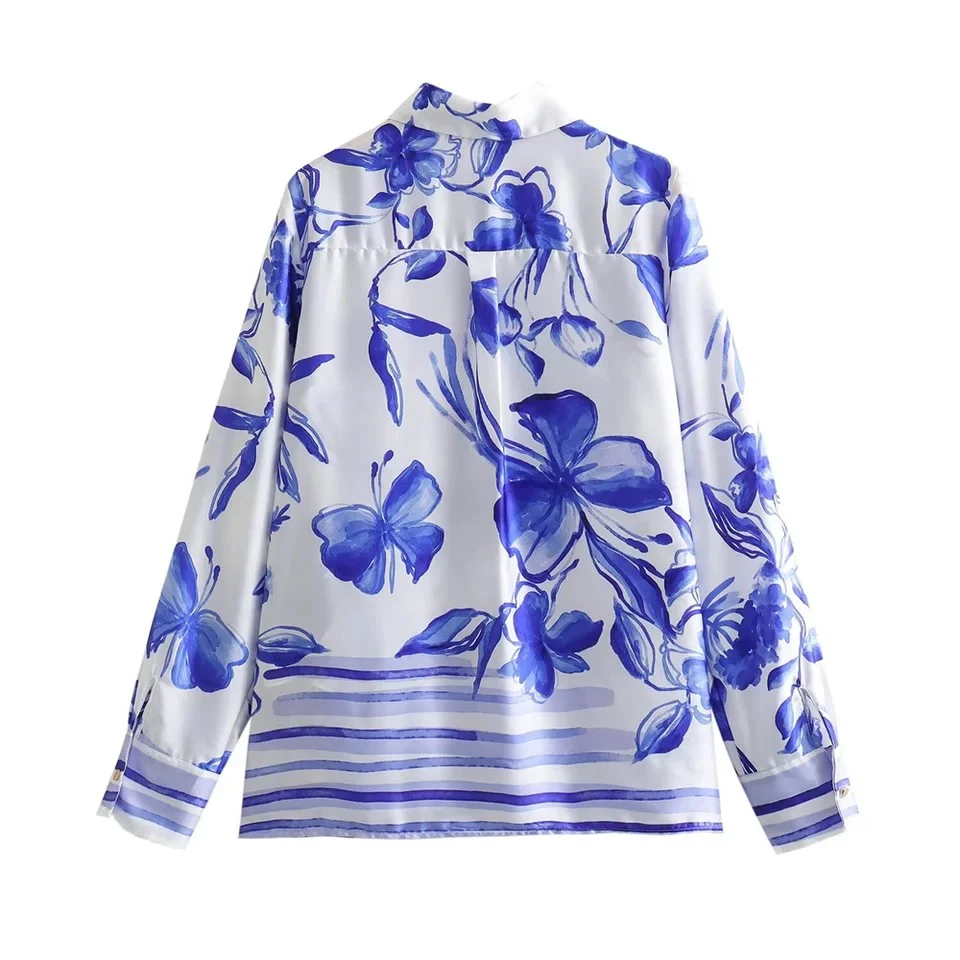 Mykonos Summer Floral Pleated Coord in White and Blue - Image 3