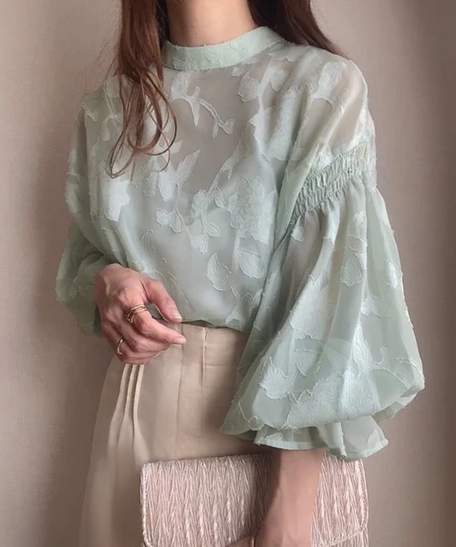 Natala Puffed Sleeve Formal Shirt In Pista Green - Image 4