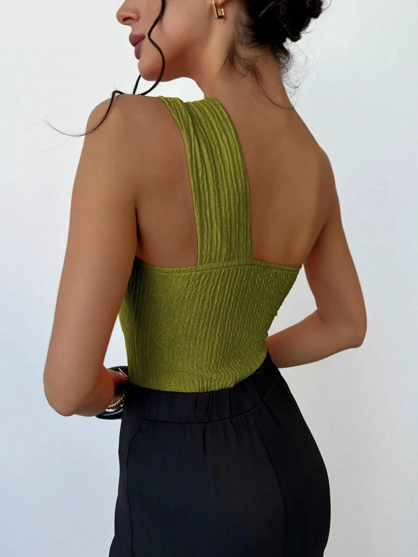 Neo One Shoulder Bodysuit In Green - Image 3