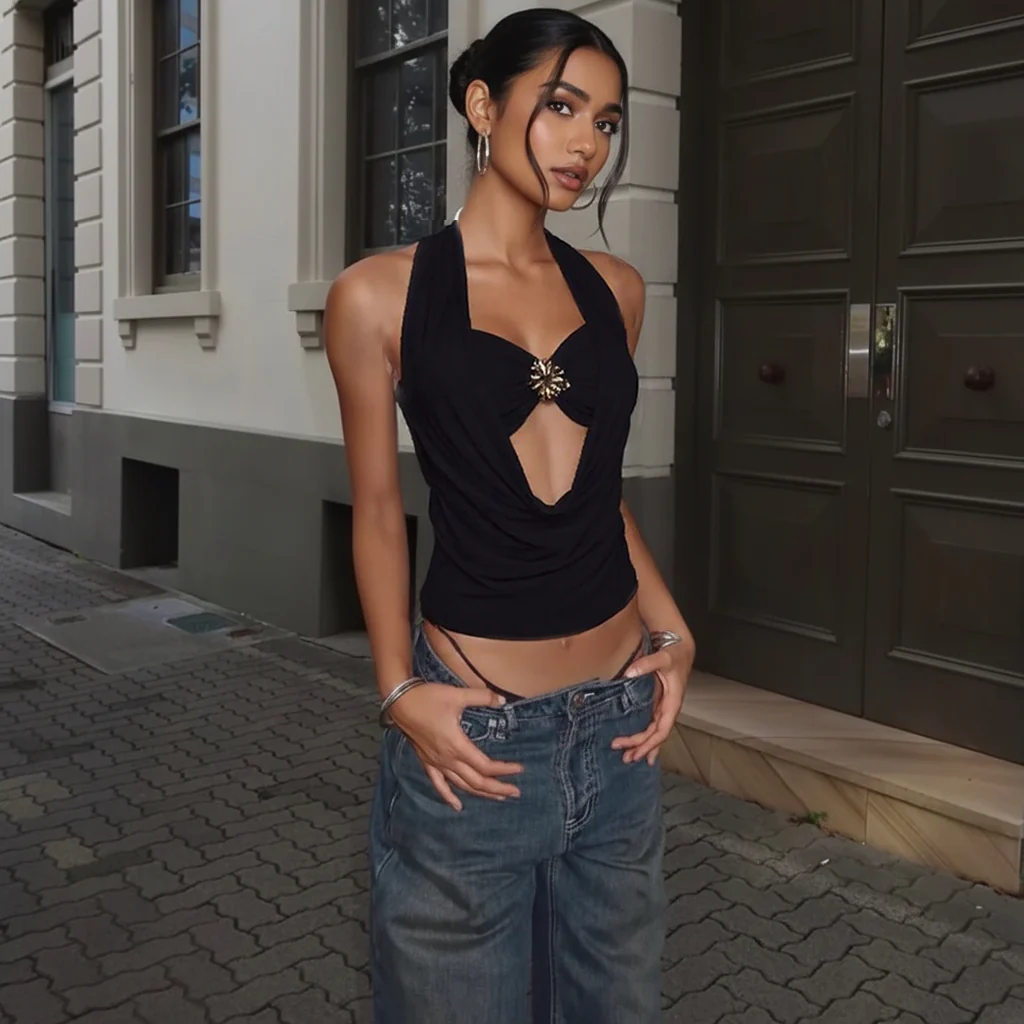 Neva Halterneck With Bralette Top In Black - Image 3