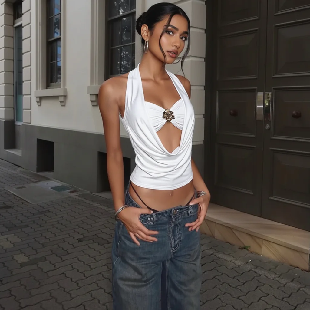 Neva Halterneck With Bralette Top In White - Image 3