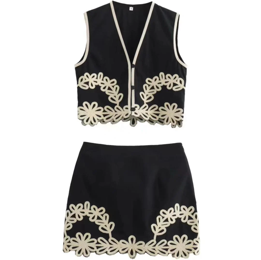Nimo Embroidered Summer Coord In Black - Image 2