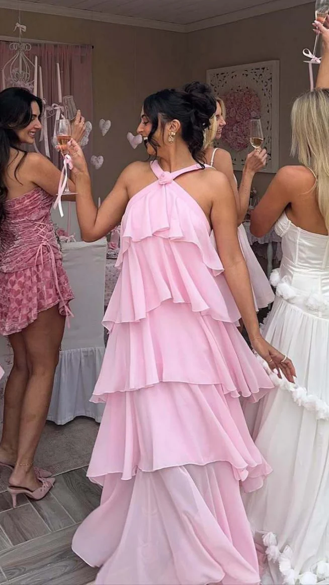 Nitsy Ruffled Maxi Dress In Pink - Image 3