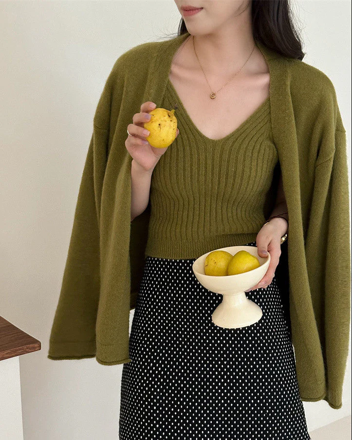 Nixie Statement Woolen Top with Cape Style Sweater In Olive - Image 2