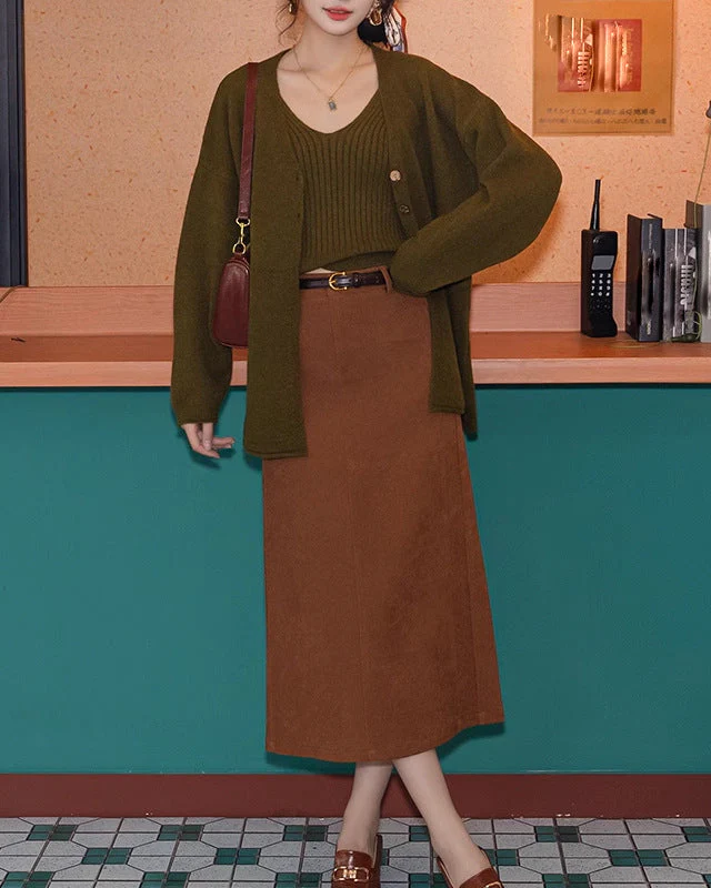 Nixie Statement Woolen Top with Cape Style Sweater In Olive - Image 3