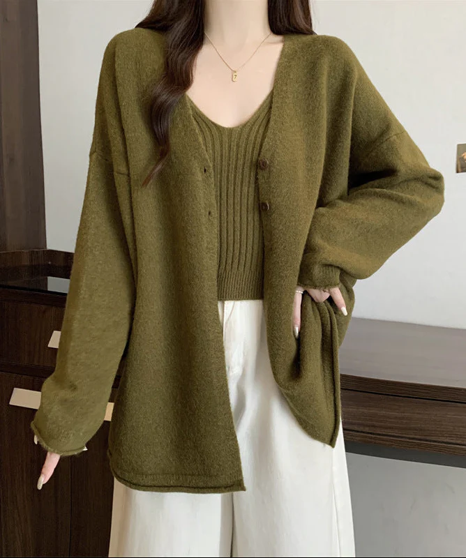 Nixie Statement Woolen Top with Cape Style Sweater In Olive - Image 4