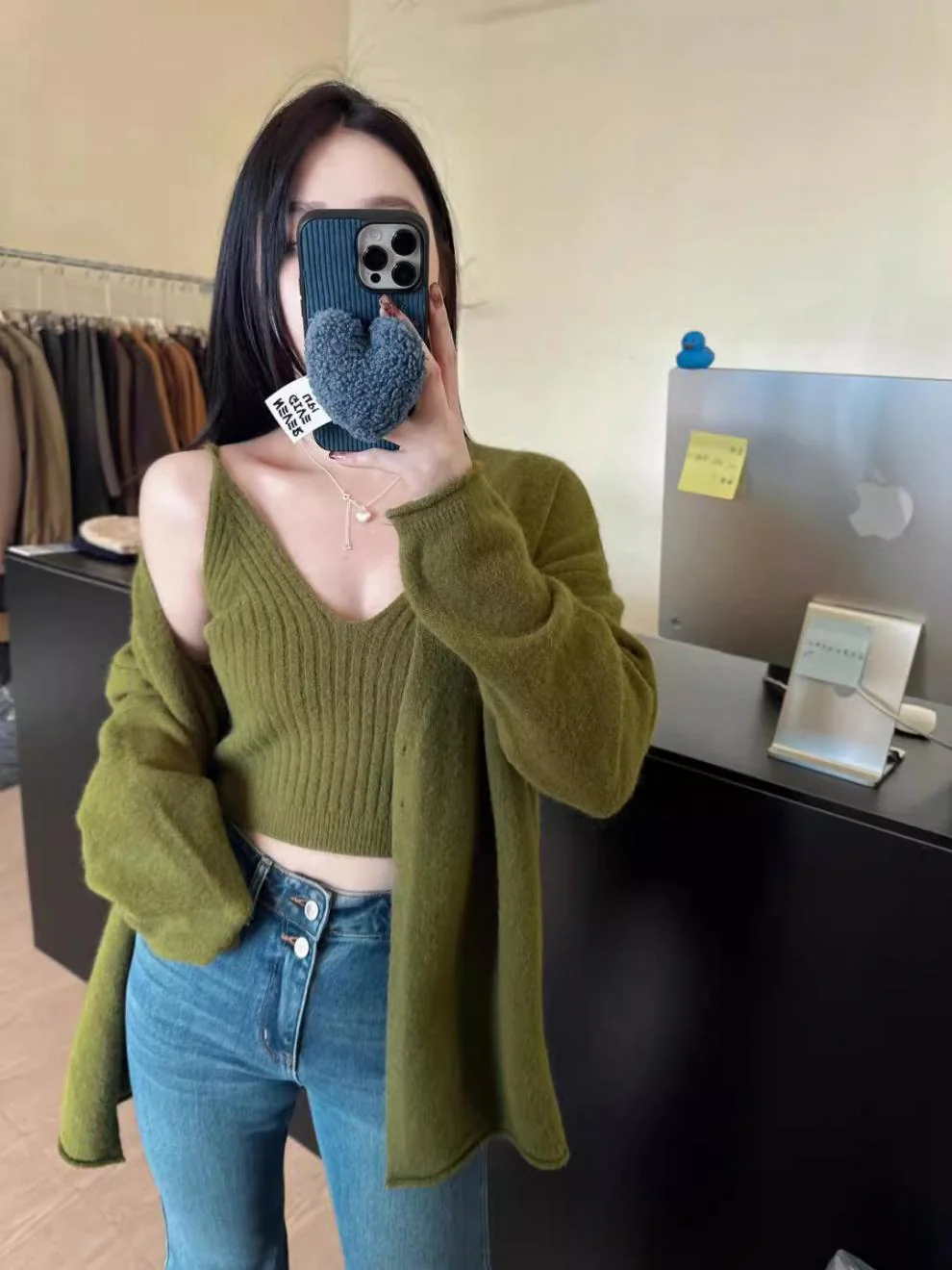 Nixie Statement Woolen Top with Cape Style Sweater In Olive - Image 5