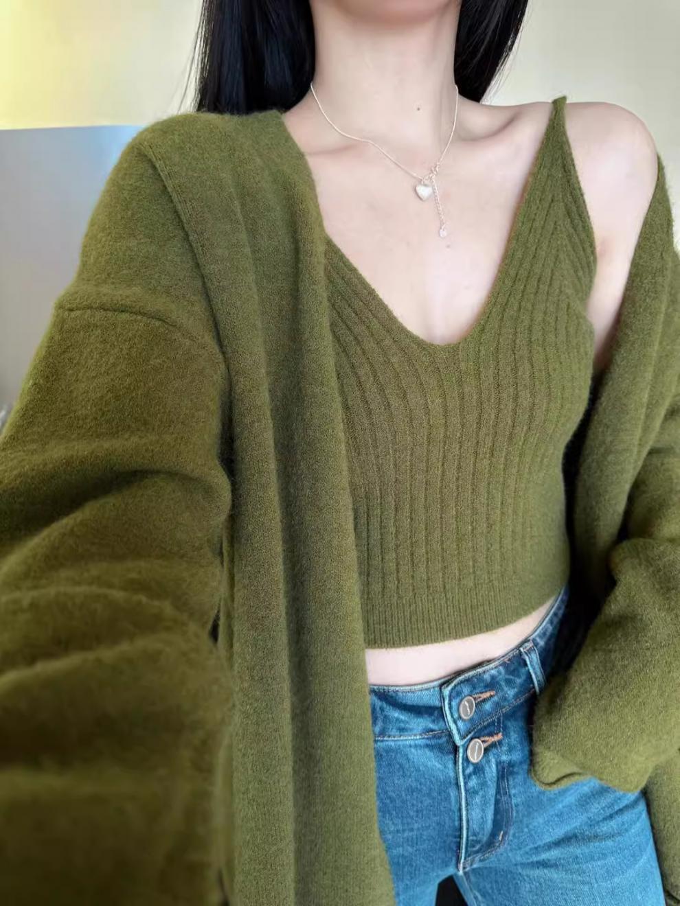 Nixie Statement Woolen Top with Cape Style Sweater In Olive - Image 7