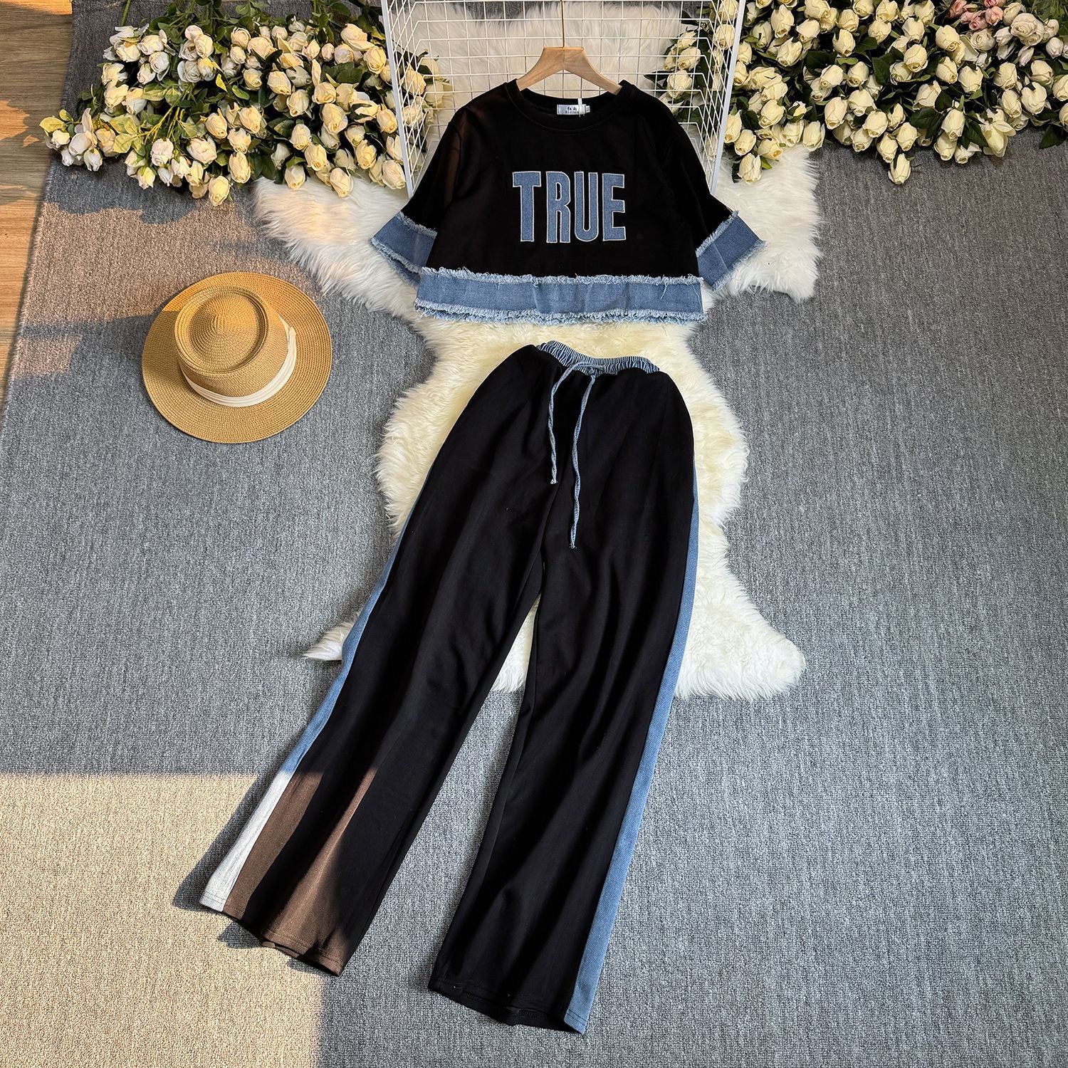 Noemi Knitted Soft Denim Co-ord Set In Black - Image 2