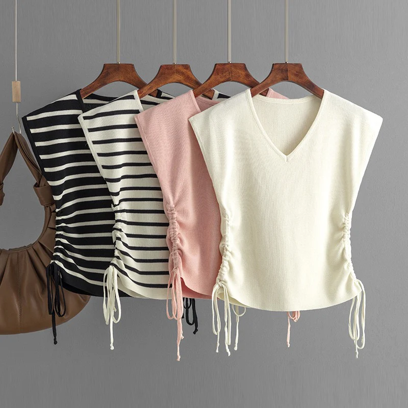 Norie Striped Knit Summer Top In Beige - Image 2