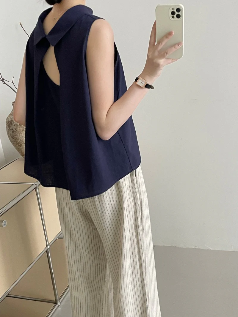 Norris Summer Top In Navy Blue - Image 4