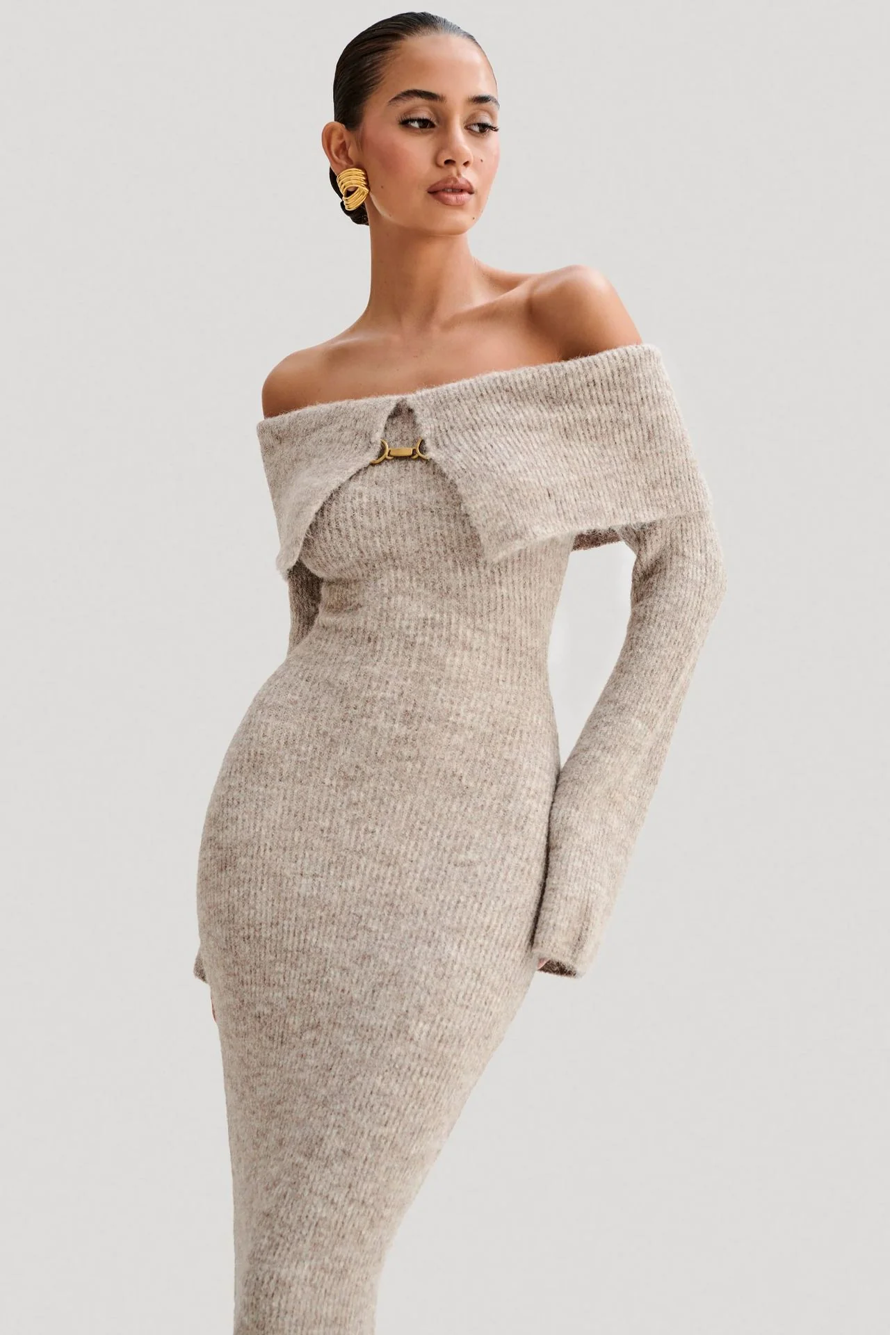 Oliana Off Shoulder Woolen Dress - Image 2