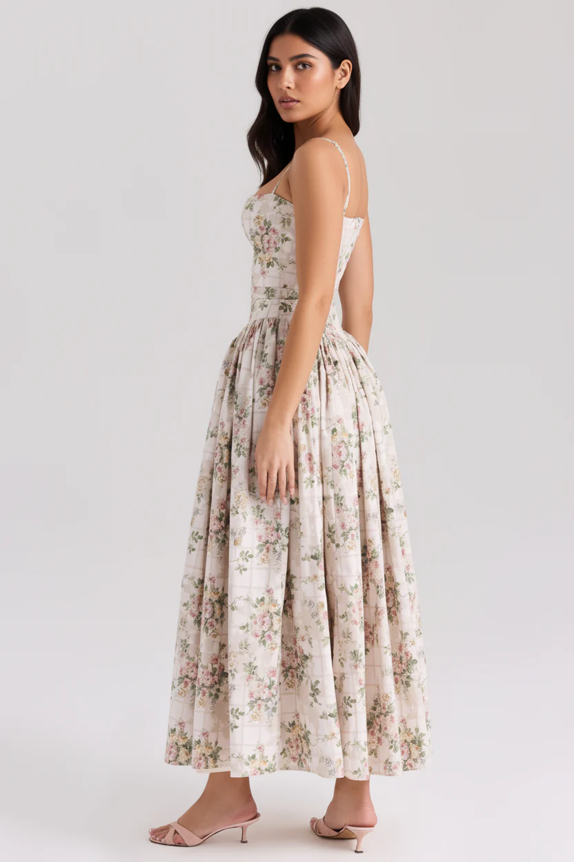 Orchid Luxe Floral Midi Dress In Off Beige - Image 4