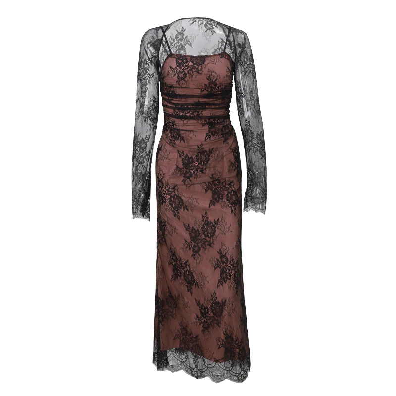 Oree Statement Bodycon Lace Dress In Black - Image 3