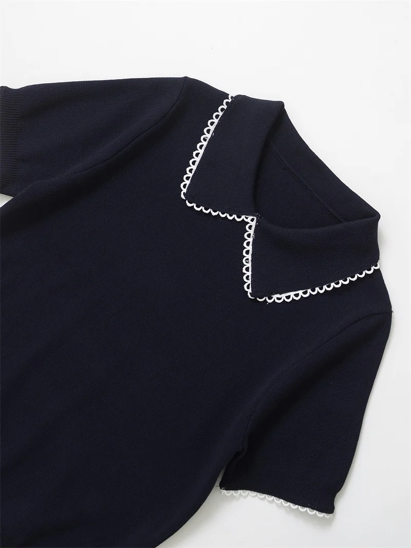 Ornella Knit Summer Top In Navy Blue - Image 2