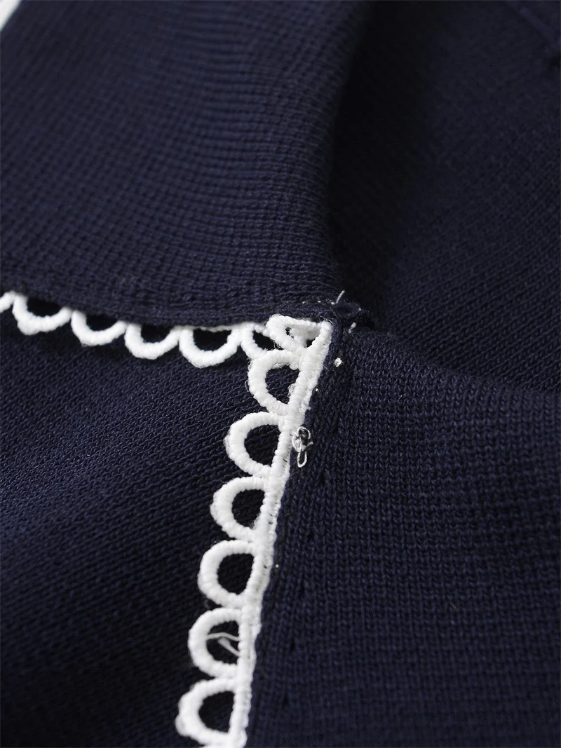 Ornella Knit Summer Top In Navy Blue - Image 3