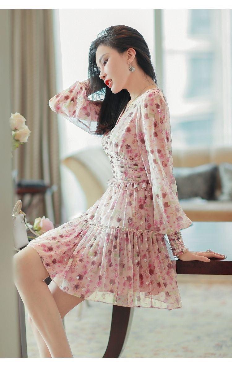 Paisley V-Neck Floral Mini Dress - Image 3