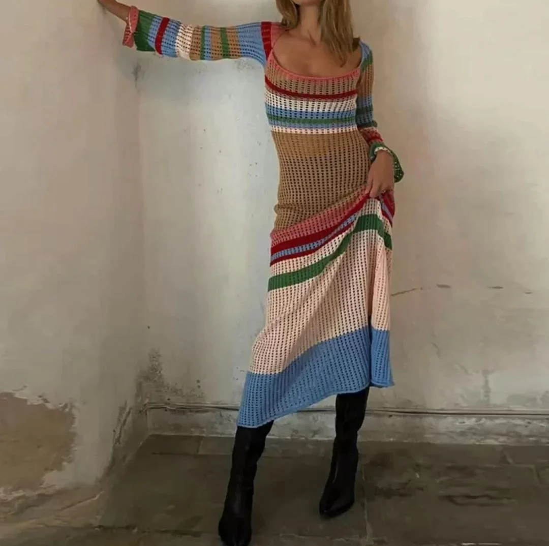 Pamela Crochet Holiday Soft Dress In Multicolor - Image 4