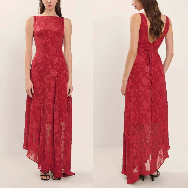 Peony Devore Maxi Dress In Red