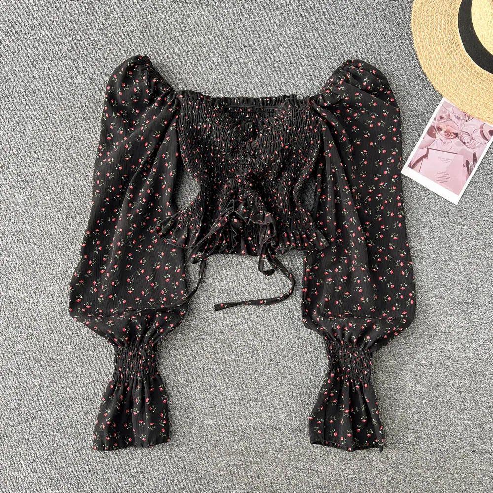 Philly Drawstring Lantern Sleeve Crop Top - Image 4