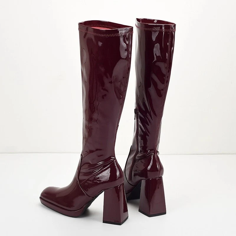 Piera Knee High Block Leather Boots - Image 4