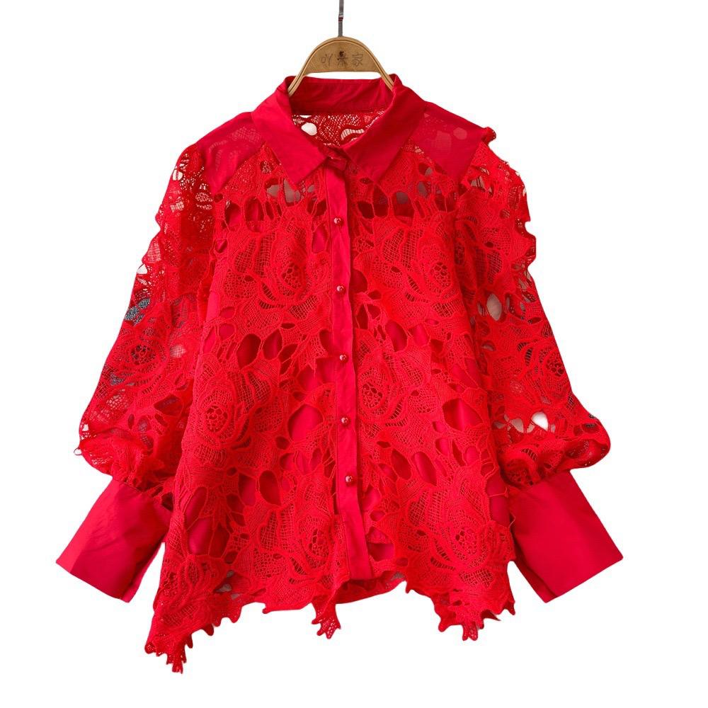 Pilbury Luxury Lace Blouse In Red - Image 2