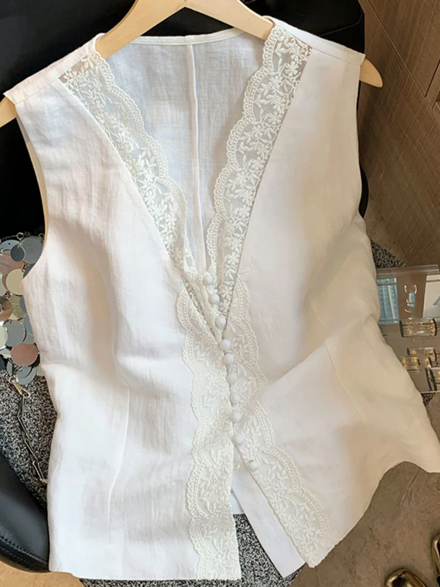 Rayna Solid Vest Summer Top In White - Image 2
