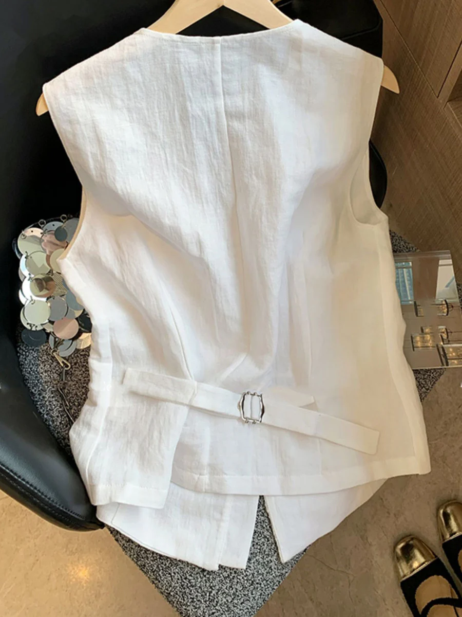 Rayna Solid Vest Summer Top In White - Image 3