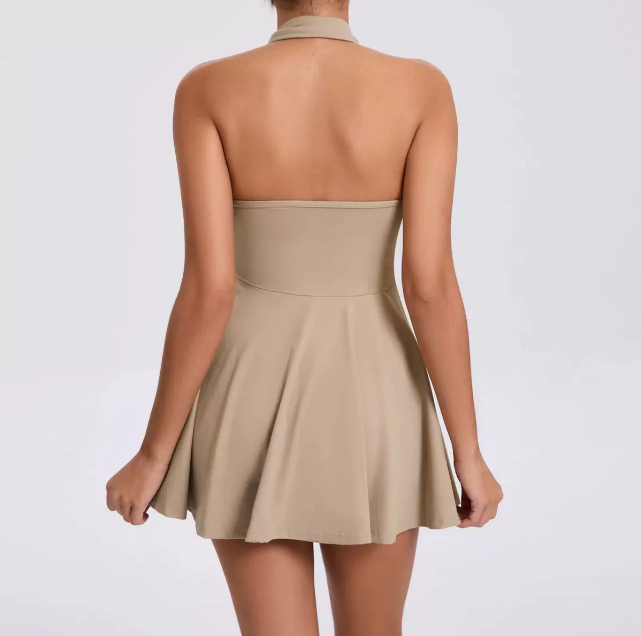 Rebbi Tenniscore Statement Dress With Attached Short In Brown - Image 3