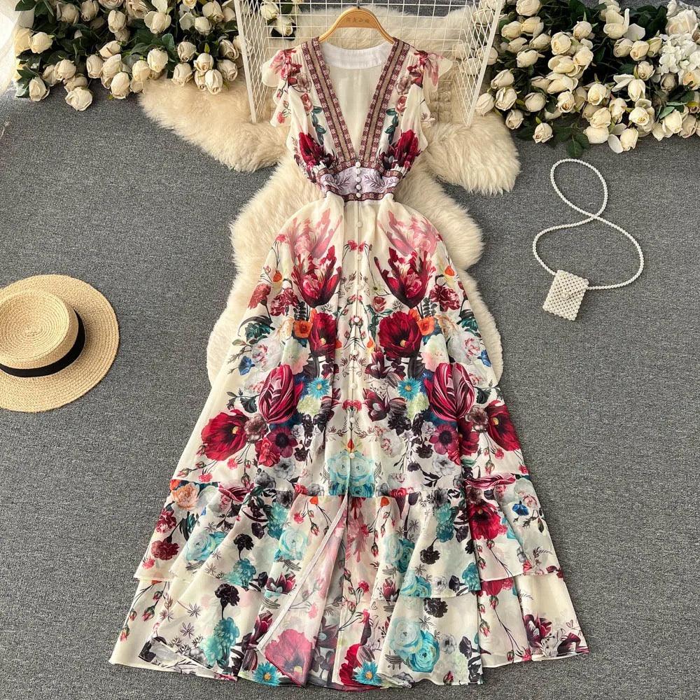 Rena Vintage Statement Maxi Dress In Off-White - Image 2