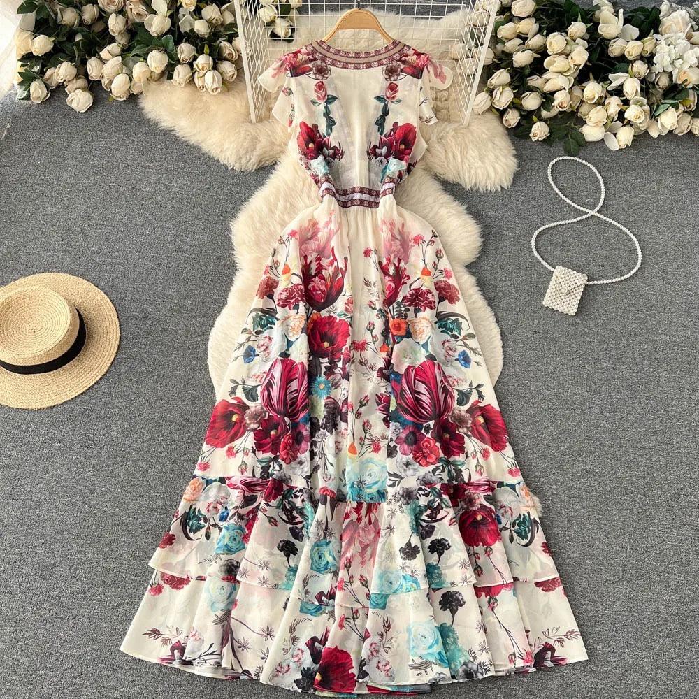 Rena Vintage Statement Maxi Dress In Off-White - Image 5