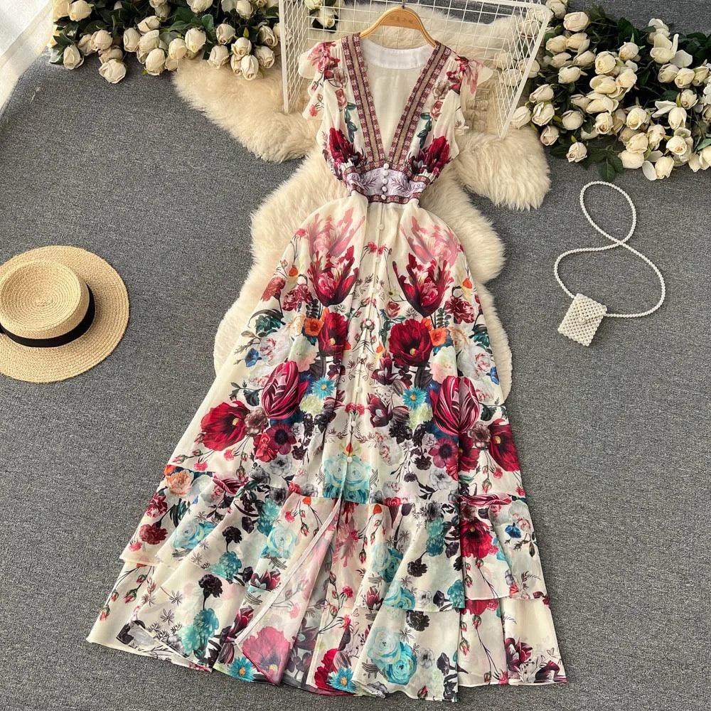Rena Vintage Statement Maxi Dress In Off-White - Image 6