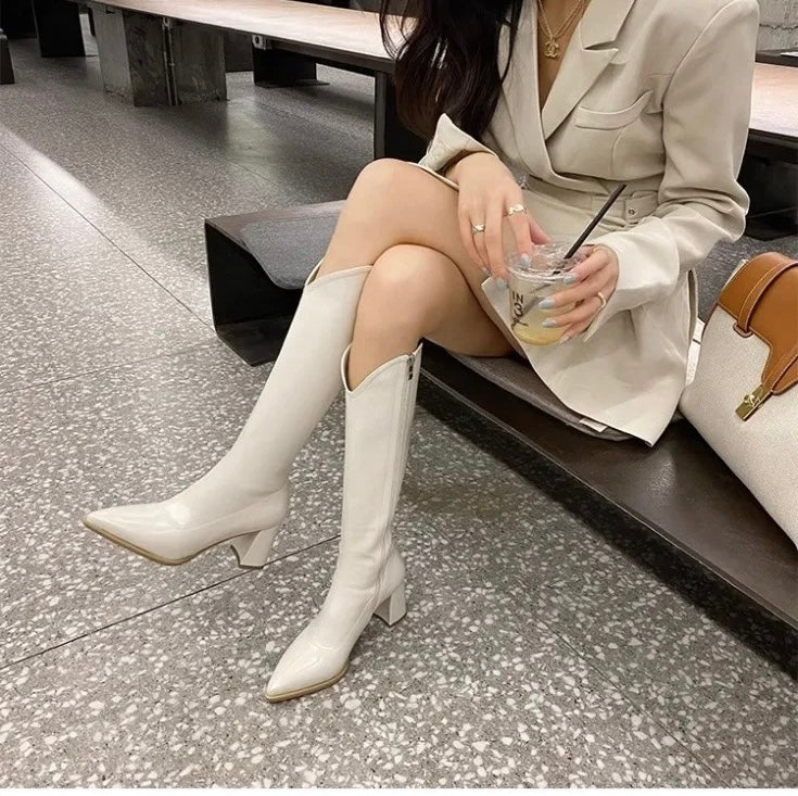 Rhodes Knee High Pointed Leather Boots - Image 6