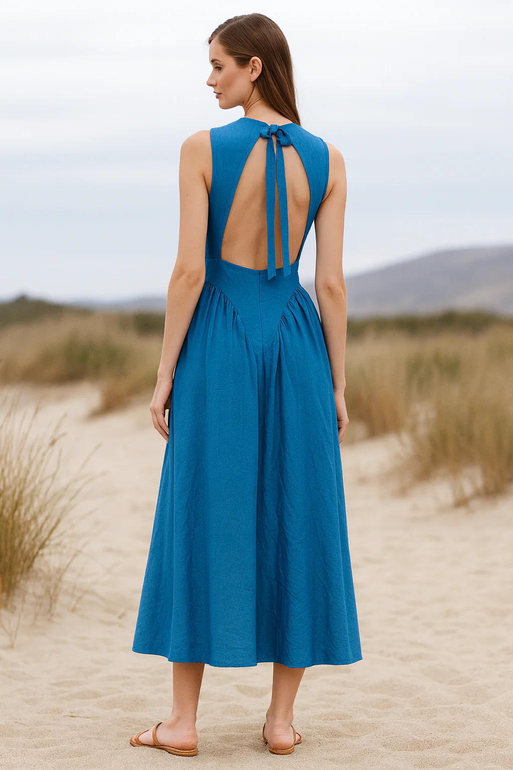 Rimmi Drop Waist Midi Dress In Blue - Image 3