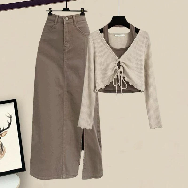 Ritsy Summer Coord Set of Top and Skirt In Brown