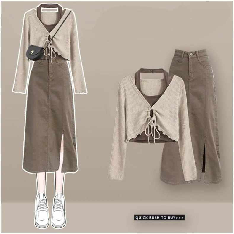 Ritsy Summer Coord Set of Top and Skirt In Brown - Image 4