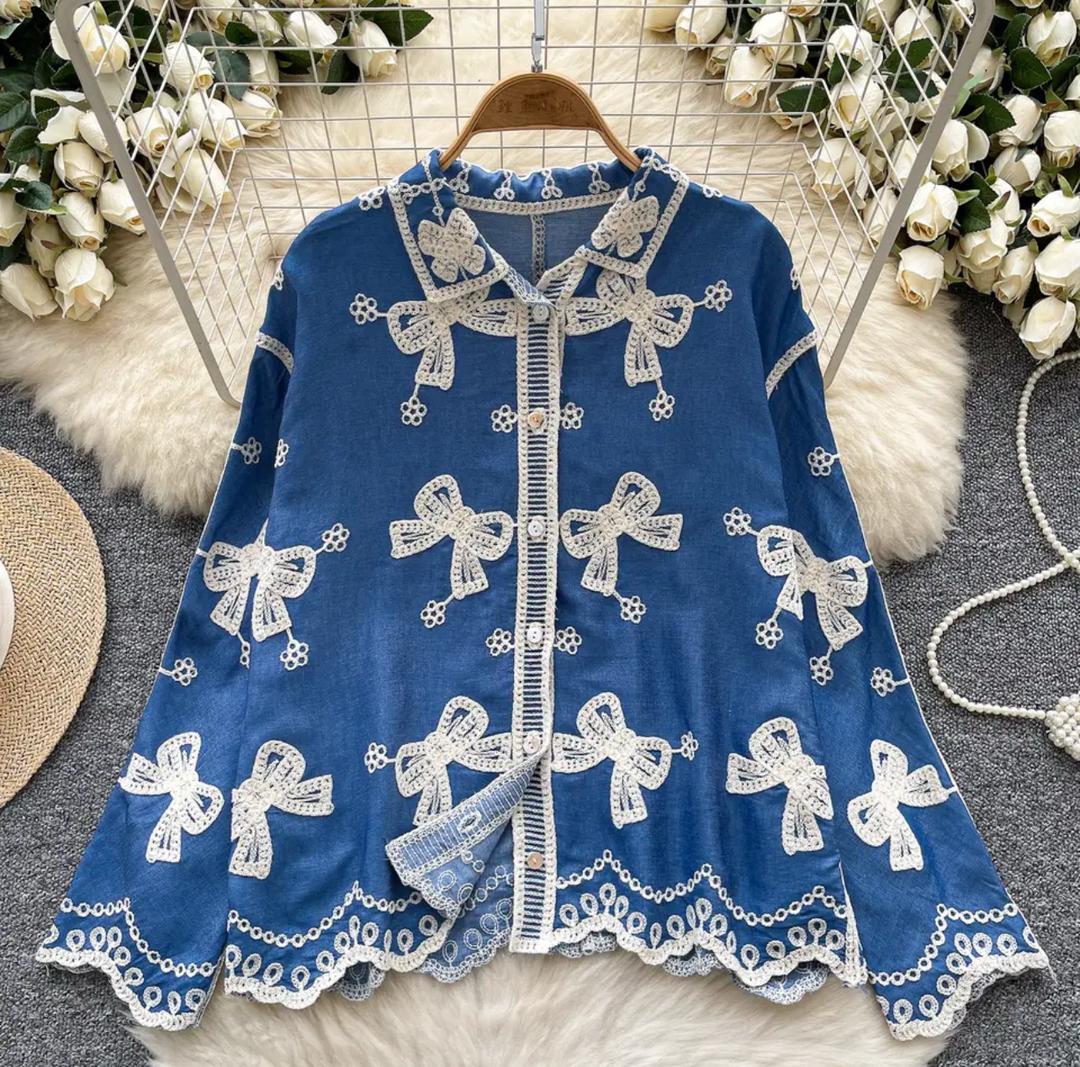 Rory Premium Embroidered Cotton Shirts In Sky Blue