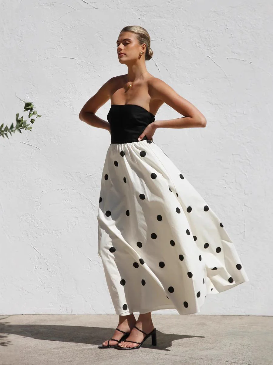 Rosin Polka Offshoulder Maxi Dress In Ivory