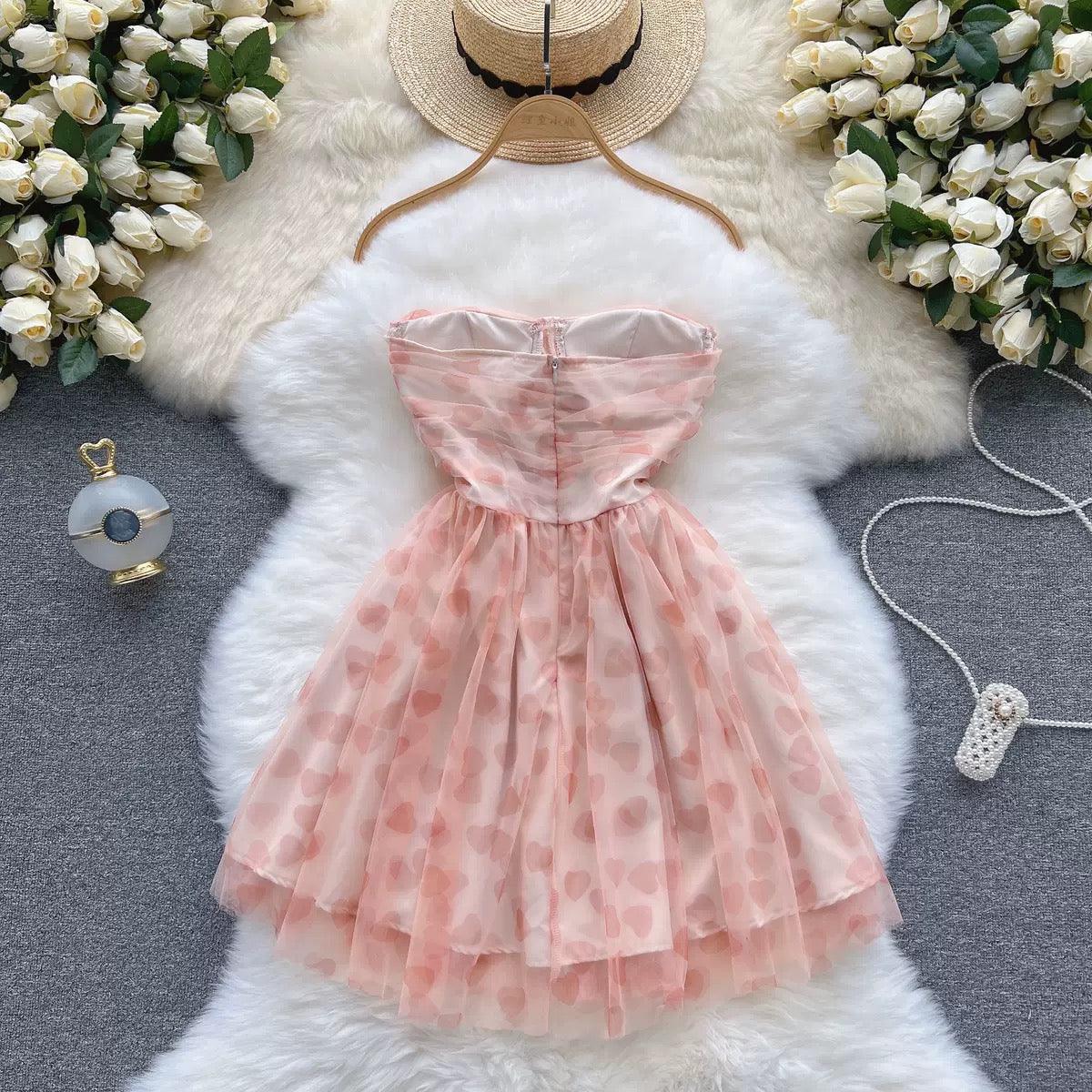 Rubert Mesh Detail Party Dress In Peach - Image 6