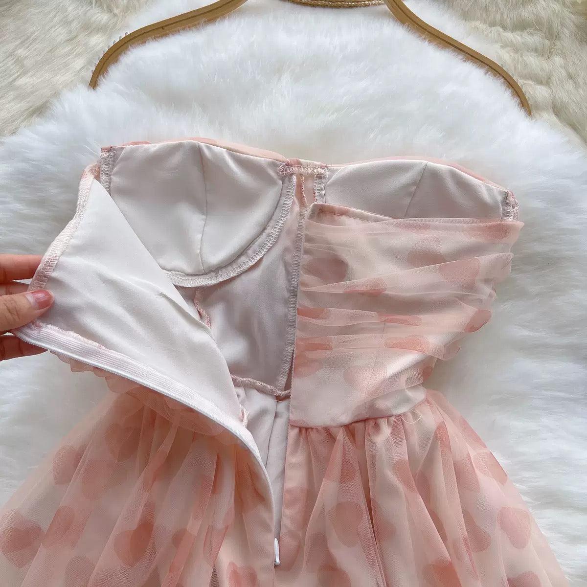 Rubert Mesh Detail Party Dress In Peach - Image 7