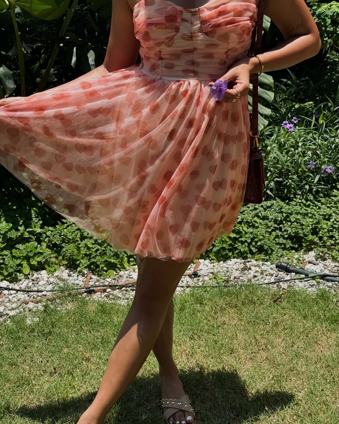 Rubert Mesh Detail Party Dress In Peach - Image 9