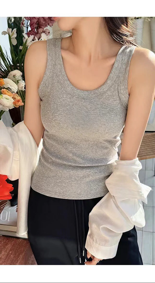Rumi Tank Top With Inbuilt Bra In Light Grey - Image 3