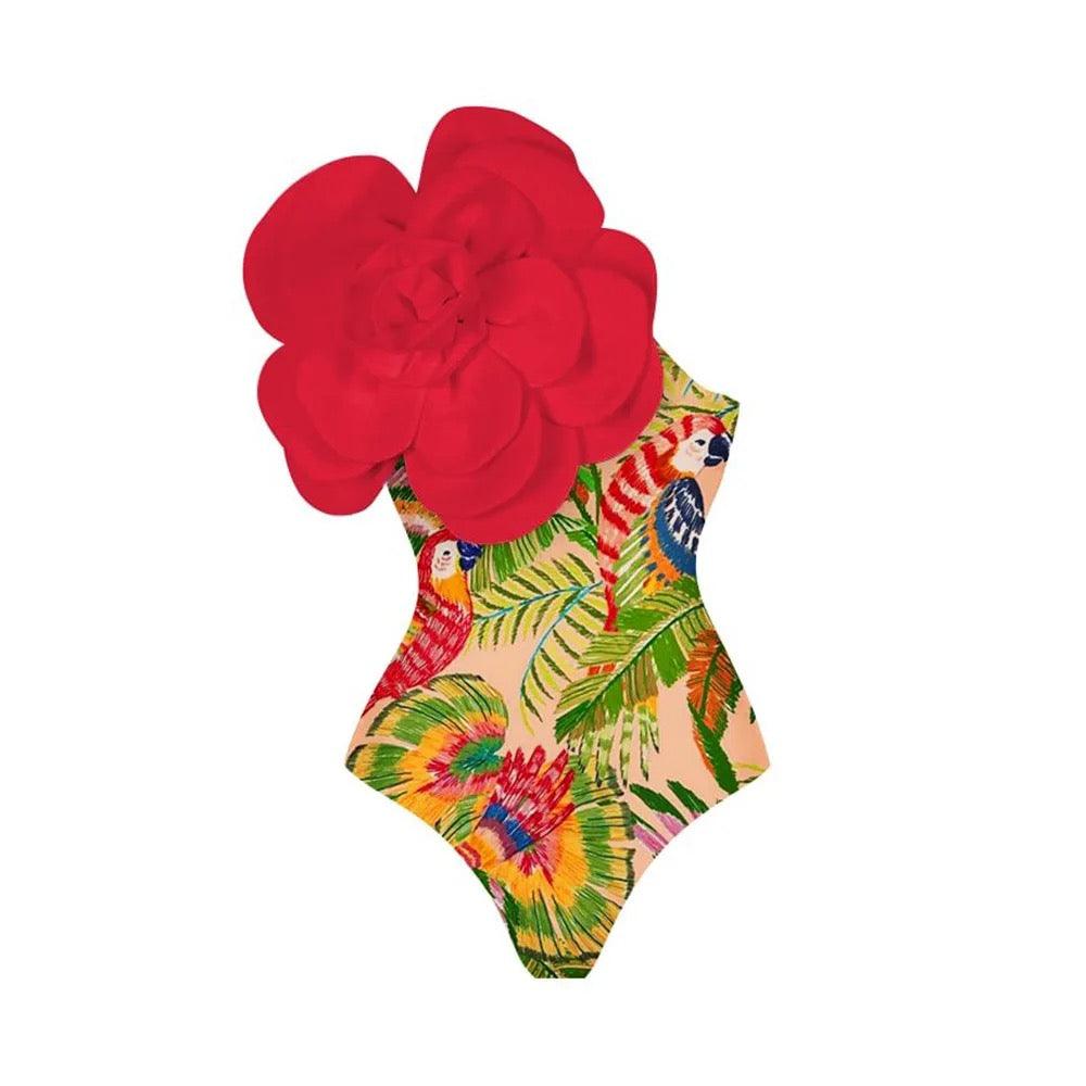 Ruther swimsuit with Sarong Skirt in Red - Image 2